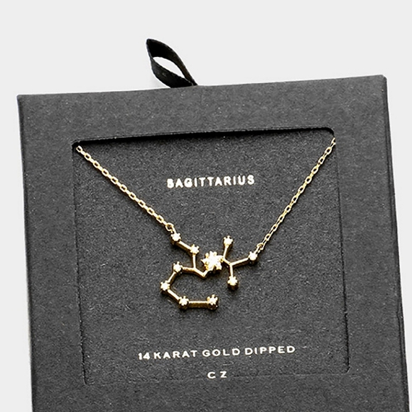 SAGITTARIUS Gold Dipped CZ Zodiac Necklace Constellation Star Sign Pendant - Picture 4 of 4